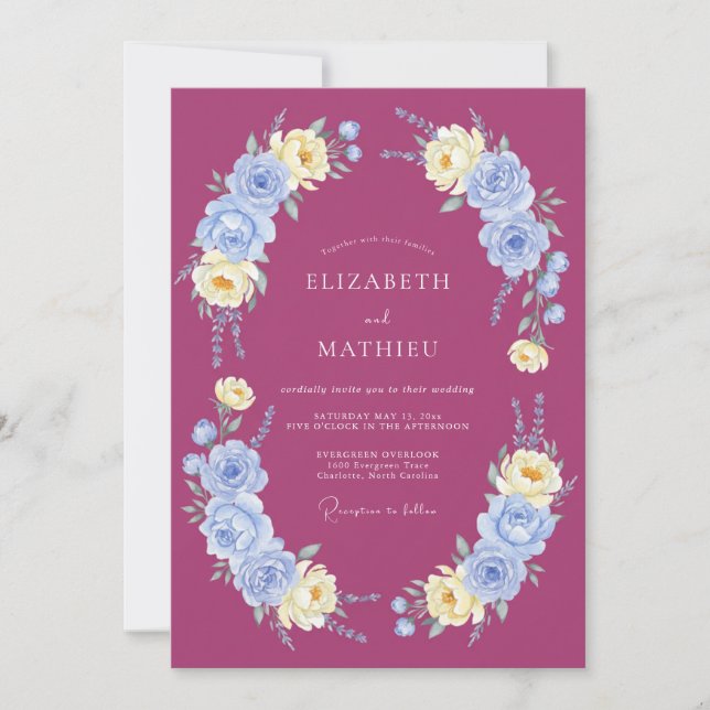 Invitation Magnifique mariage botanique magenta (Devant)