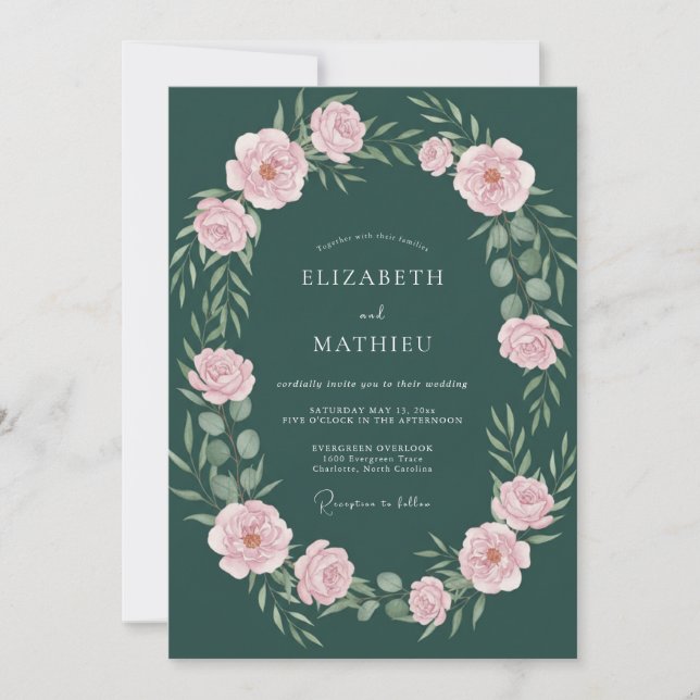 Invitation Magnifique mariage botanique vert forêt (Devant)
