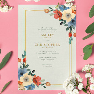 Invitation Magnifique mariage champêtre à l'aquarelle florale