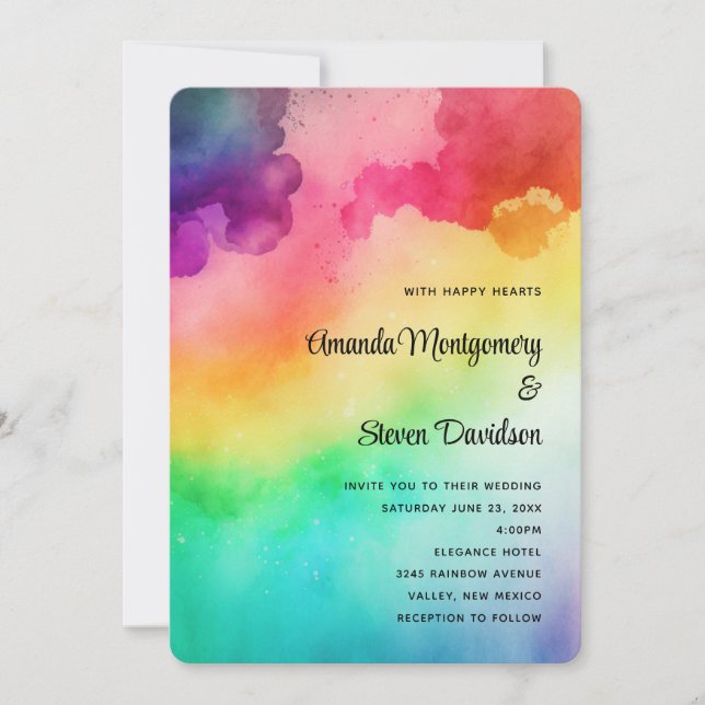 Invitation Magnifique mariage de couleurs abstraites de l'arc (Devant)