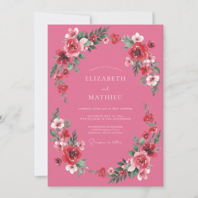 Invitation Magnifique mariage d'été magenta (Devant)