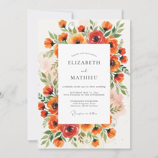 Invitation Magnifique mariage d'été orange (Devant)