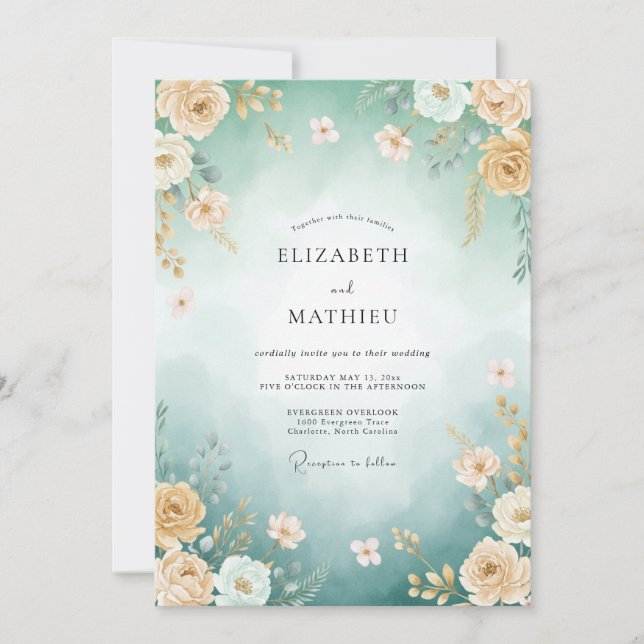 Invitation Magnifique mariage d'été sarcelle (Devant)