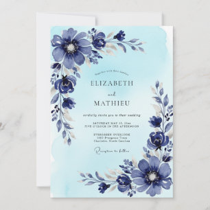 Invitation Magnifique Mariage d'Hiver Bleu Acier