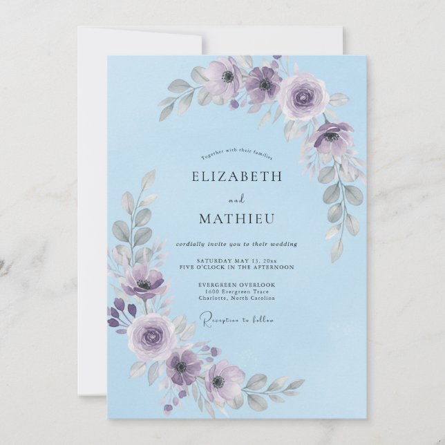 Invitation Magnifique Mariage d'Hiver Bleu Ciel (Devant)