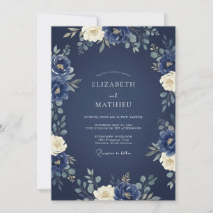 Invitation Magnifique mariage d'hiver bleu marine