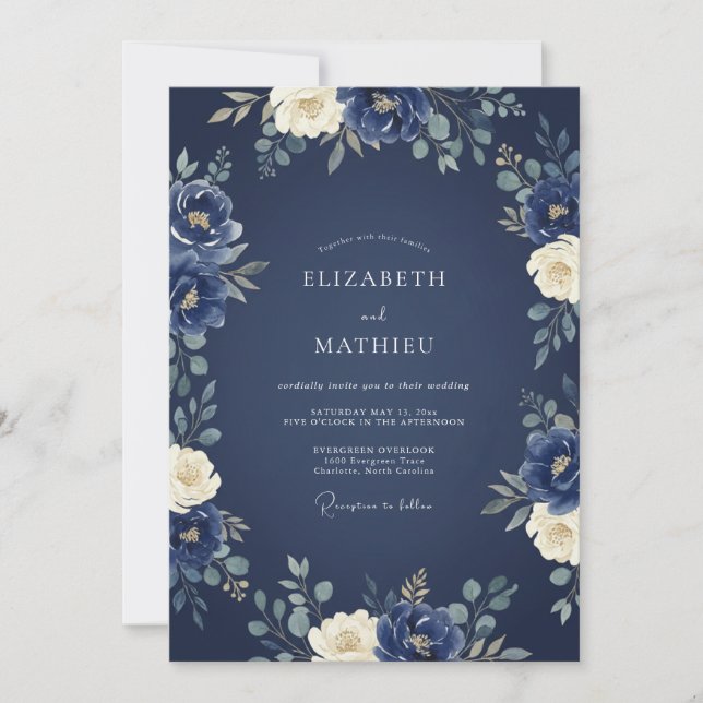 Invitation Magnifique mariage d'hiver bleu marine (Devant)