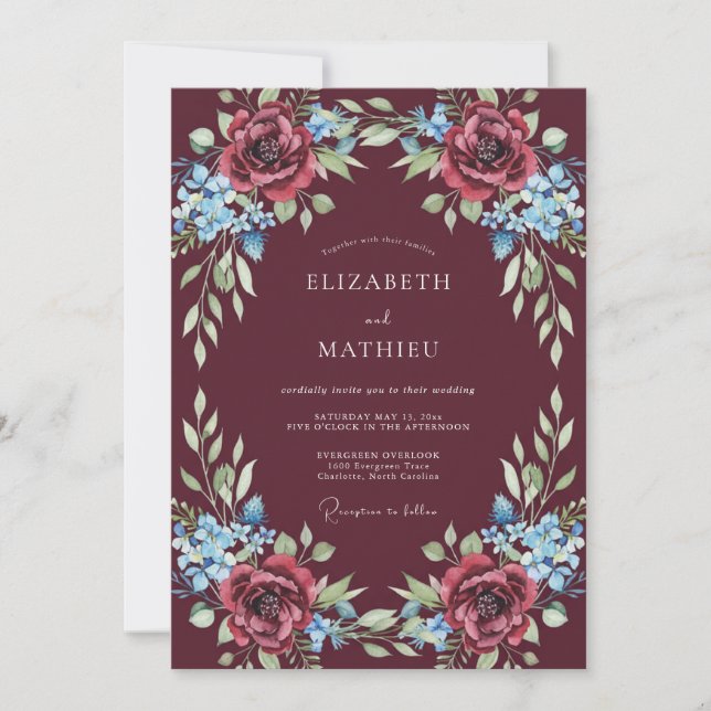 Invitation Magnifique mariage d'hiver bordeaux (Devant)