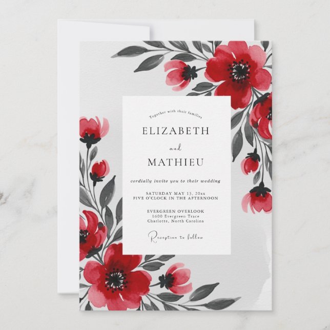 Invitation Magnifique Mariage d'Hiver Rouge (Devant)