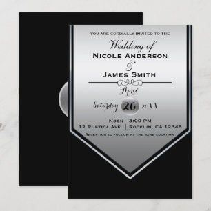 Invitation Magnifique Mariage Élégant Noir et Argent Brillant