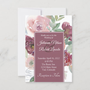 Invitation Magnifique mariage floral aquarelle rose et mauve