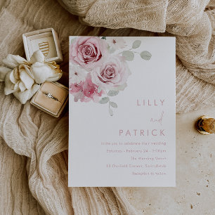 Invitation Magnifique mariage floral aquarelle rose et sauge