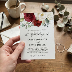 Invitation Magnifique mariage floral de rose rouge blanc euca