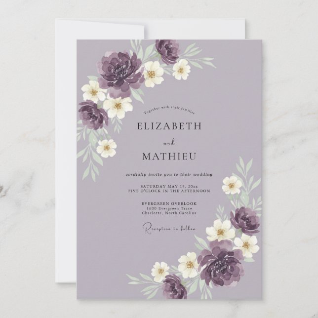 Invitation Magnifique mariage floral lavande (Devant)