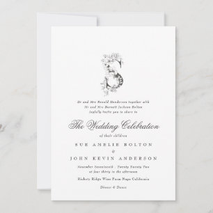 Invitation Magnifique Mariage floral 'S' Monogramme