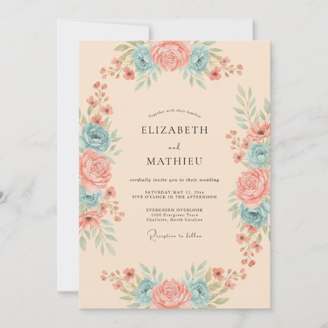 Invitation Magnifique mariage printanier aux pêches (Devant)