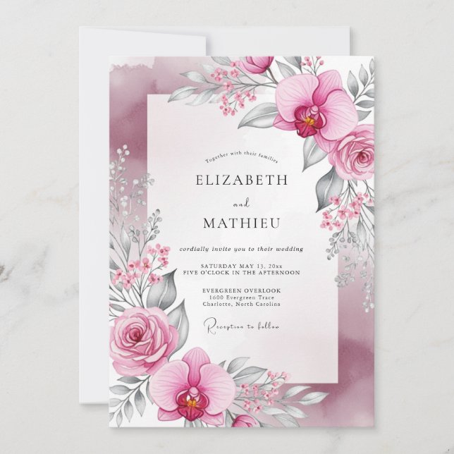 Invitation Magnifique mariage printanier mauve (Devant)