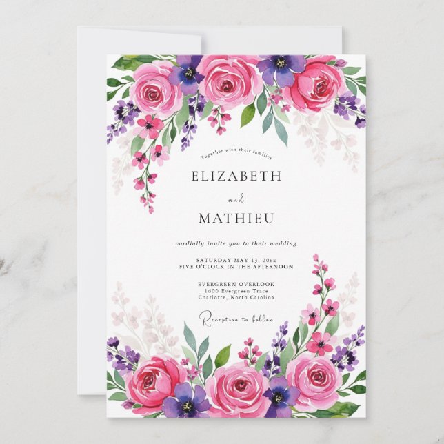 Invitation Magnifique mariage printanier rose (Devant)