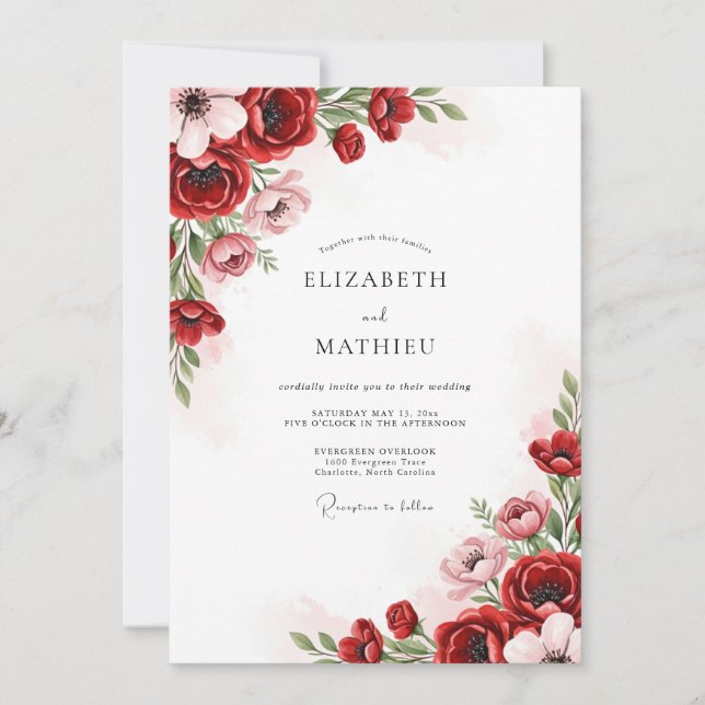 Invitation Magnifique mariage printanier rouge (Devant)