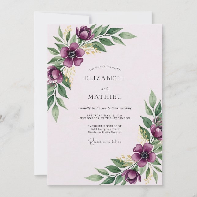 Invitation Magnifique mariage printanier violet (Devant)