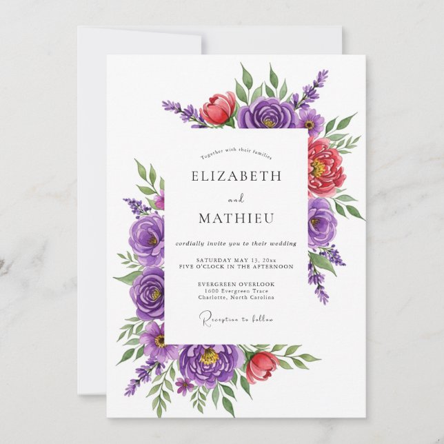 Invitation Magnifique mariage printanier violet (Devant)