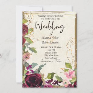 Invitation Magnifique mariage rose et or burgundy