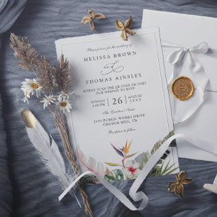 Invitation Magnifique mariage tropical botanique avec code QR