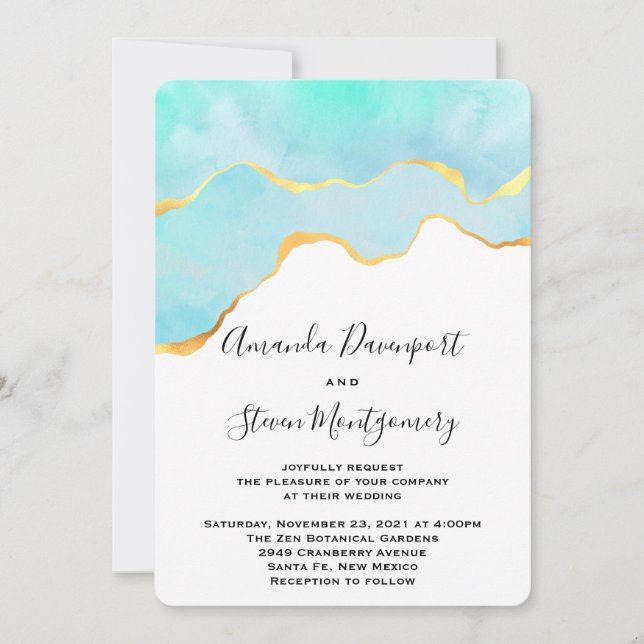 Invitation Magnifique mariage tropical vert avec bordure doré (Devant)