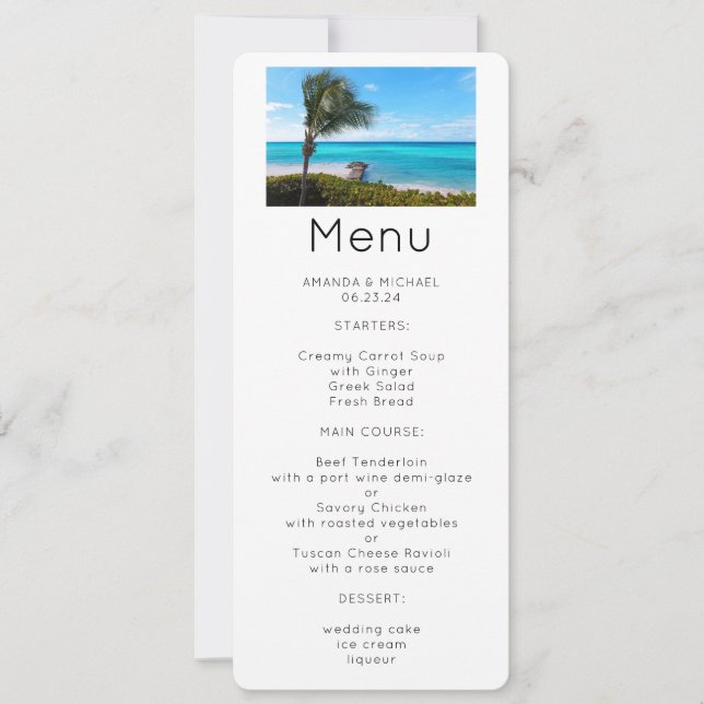 Invitation Magnifique menu palmier venteux de plage tropicale (Devant)