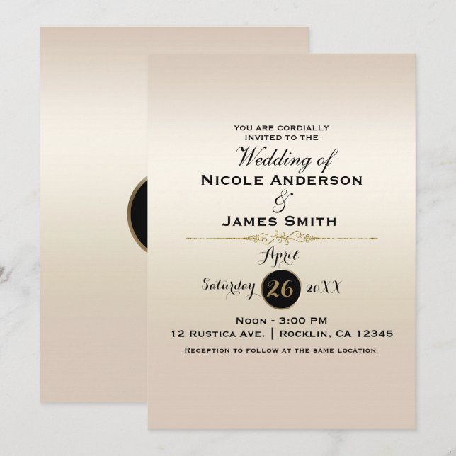 Invitation Magnifique or Pearl Gold Shimmer & Shine Mariage É (Devant / Derrière)