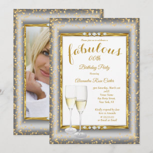 Invitation Magnifique Photo Anniversaire Champagne Argent Or