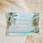 Invitation Magnifique plage tropicale Palm Trees Island Maria<br><div class="desc">Cette élégante invitation de mariage de destination présente une magnifique aquarelle paysage d'une plage tropicale avec des palmiers,  plage de sable et eau cristalline. La typographie est classique mais moderne. C'est l'invitation parfaite pour un thème de plage tropicale ou mariage de destination.</div>