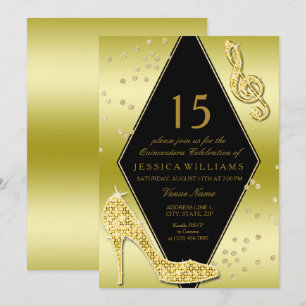 Invitation Magnifique Quinceañera dorée et clinquante