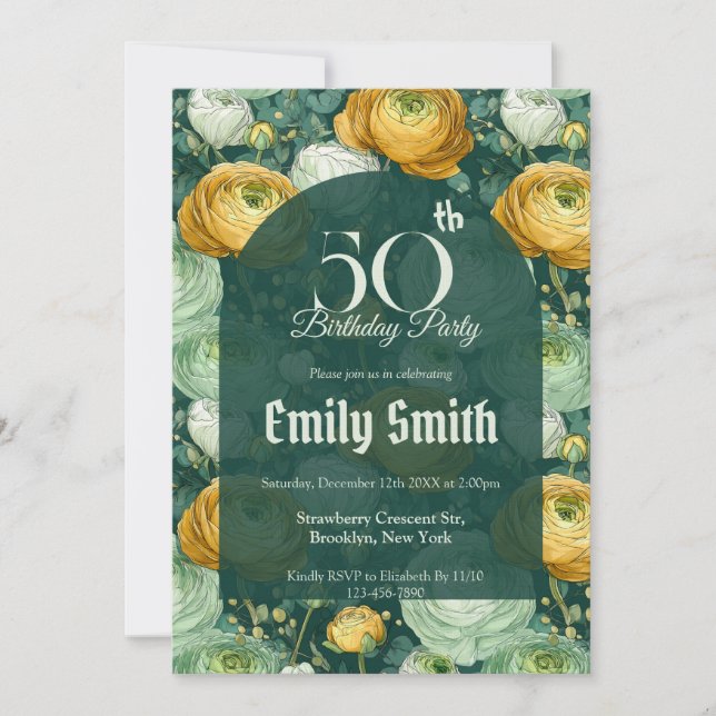 Invitation Magnifique Ranunculus Luxe Fille Anniversaire (Devant)