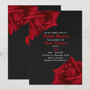 Invitation Magnifique Texture Noire Roses Rouges Baby Shower 