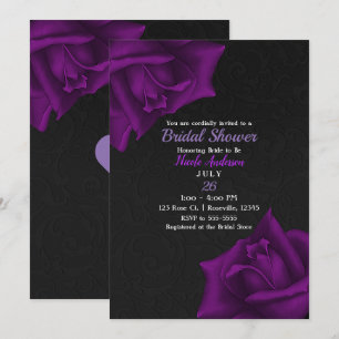 Invitation Magnifique texture noire roses violettes Baby Show