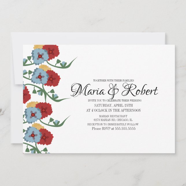 Invitation Magnifique Vin Floral Mariage mexicain vert (Devant)