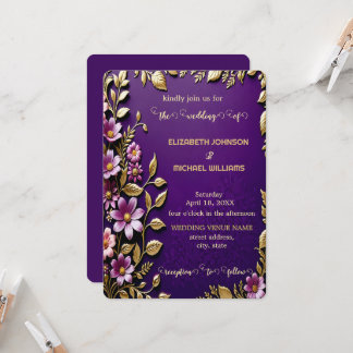 Invitation Magnifique violet et or Mariage Royale