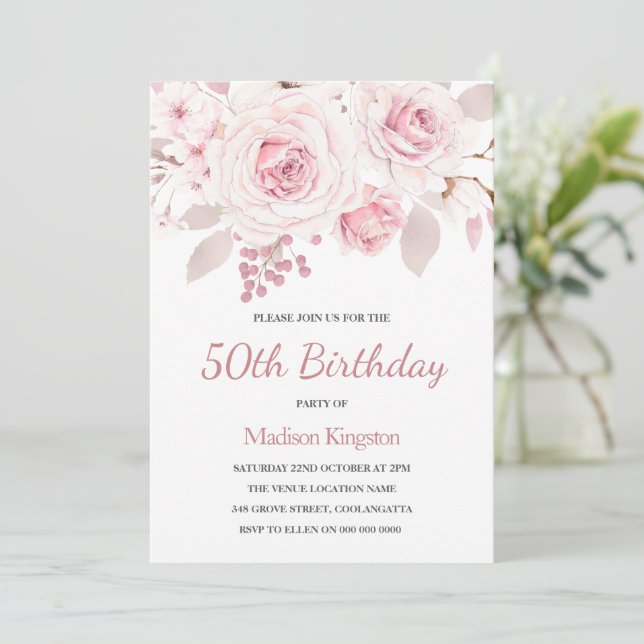 Invitation Magnifiquement Elegant Blush Roses 50e (Debout devant)