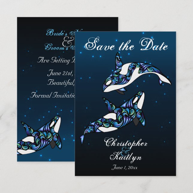 Invitation Magnifiques baleines orques de plage mariage à ret (Devant / Derrière)