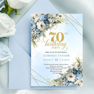 Invitation Magnifiques florales bohèmes bleues cadre doré 70e