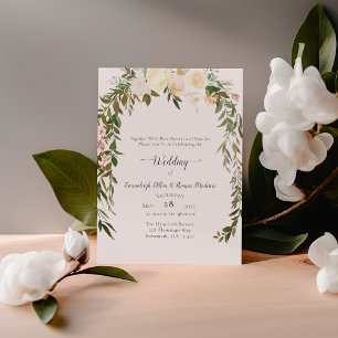 Invitation Magnifiques roses blanches florales Mariage