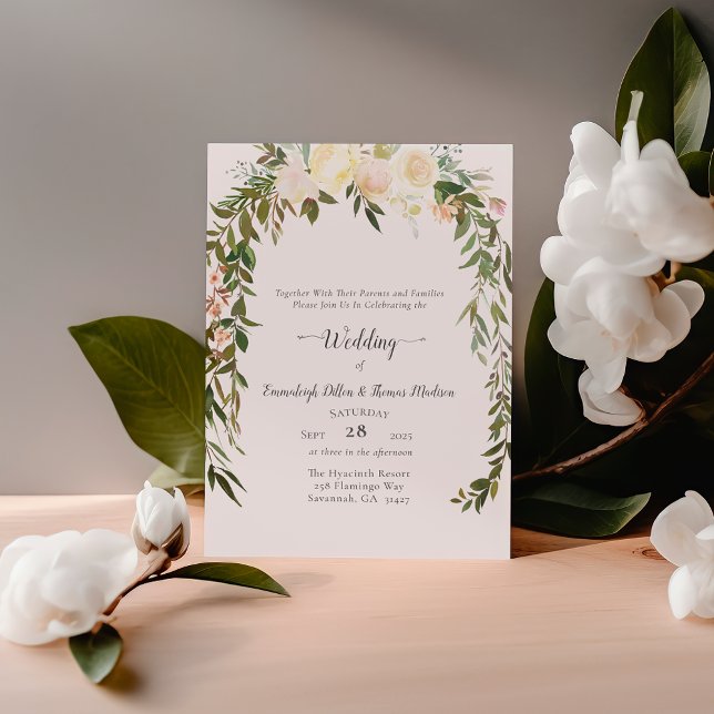 Invitation Magnifiques roses blanches florales Mariage (Créateur téléchargé)