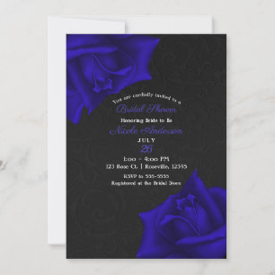 Invitation Magnifiques Roses Bleues sur Fond Noir Mariage