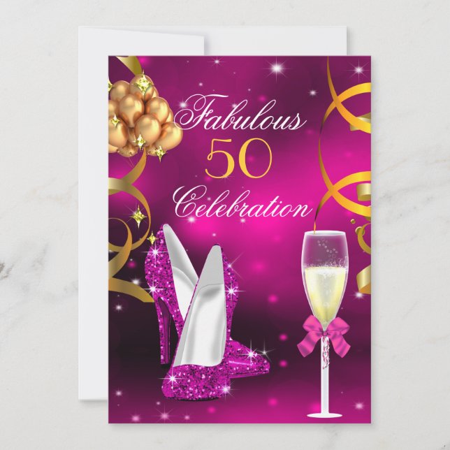 Invitation Magnifiques talons dorés rose Champagne Fabulous 5 (Devant)