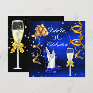 Invitation Magnifiques talons dorés royaux bleus 50 Champagne