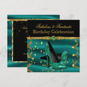 Invitation Magnifiques talons émeraude dorés pour fête d'anni