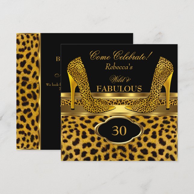 Invitation Magnifiques talons hauts or léopard sauvage 30 fab (Devant / Derrière)