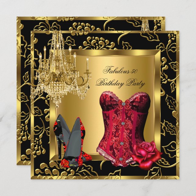 Invitation Magnifiques talons rouges lustre corset rose dente (Devant / Derrière)