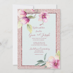 Invitation Magnolia Aquarelle Crystal Parties scintillant ros